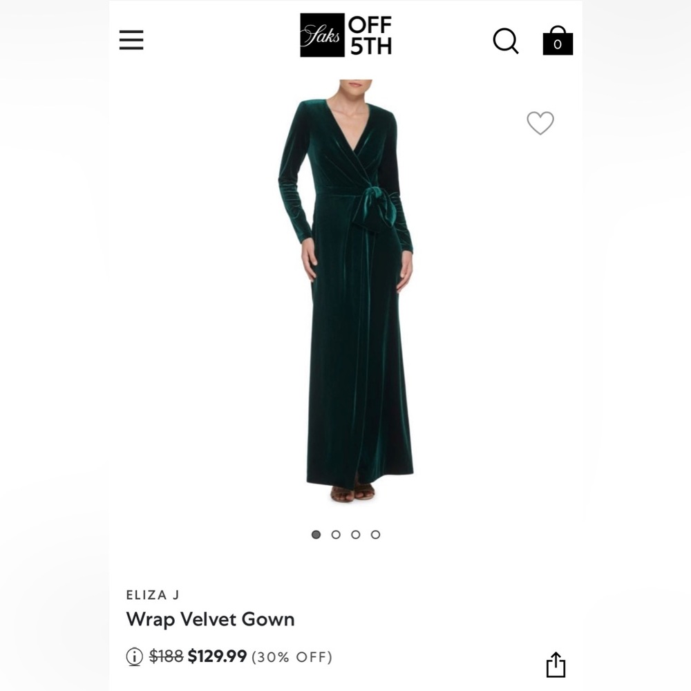 NWT Eliza J Wrap Velvet Gown in Emerald. Size 14.